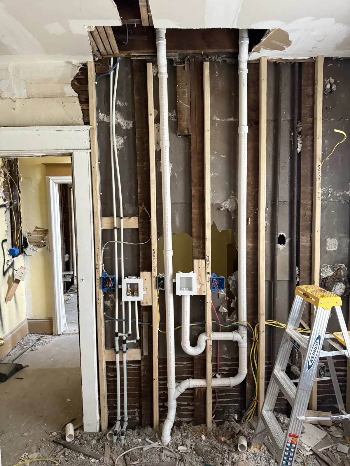 Bathroom gut remodel PVC drain and PEX rough-in