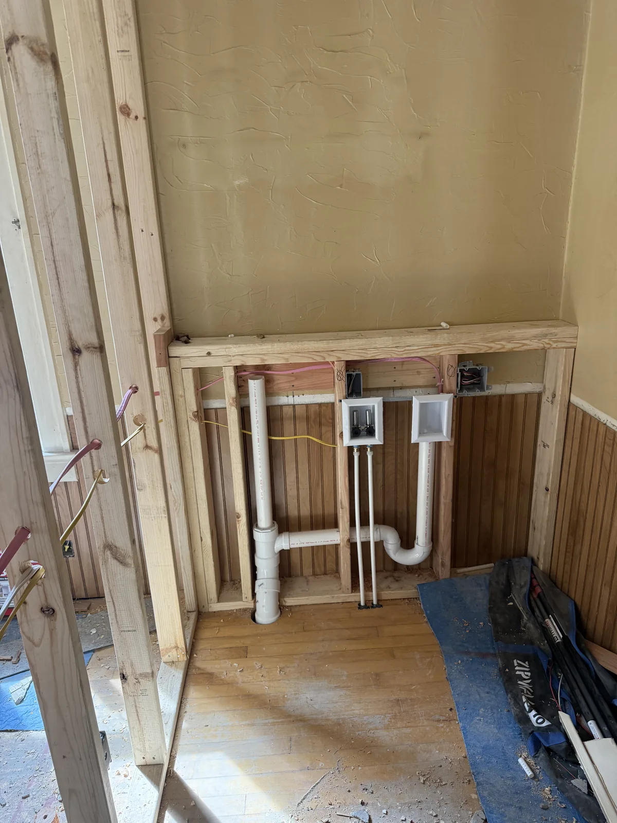 Double vanity PVC drain and supply rough-in